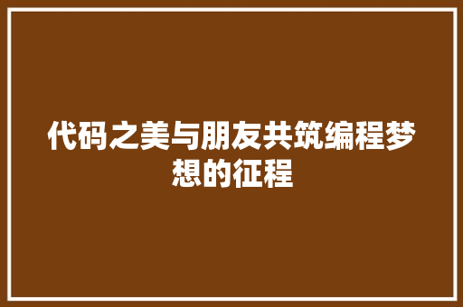 代码之美与朋友共筑编程梦想的征程