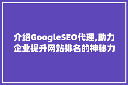 介绍GoogleSEO代理,助力企业提升网站排名的神秘力量