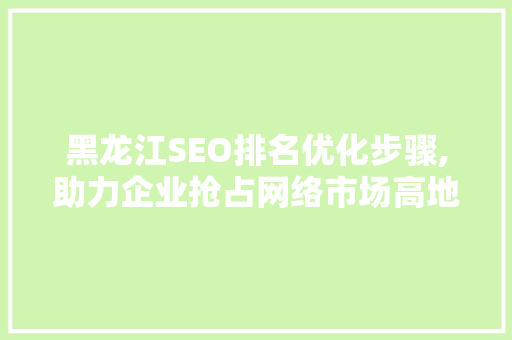黑龙江SEO排名优化步骤,助力企业抢占网络市场高地
