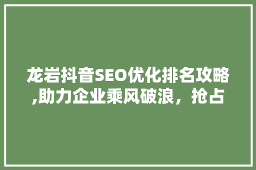 龙岩抖音SEO优化排名攻略,助力企业乘风破浪，抢占流量高地