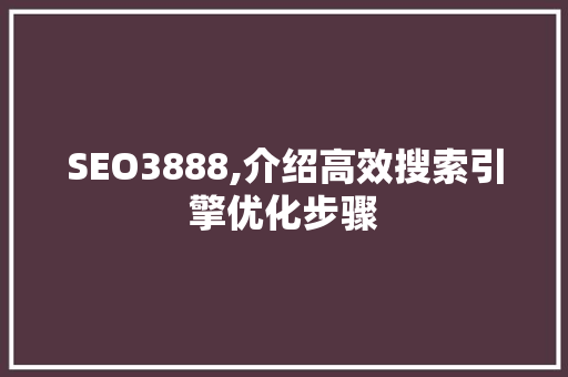 SEO3888,介绍高效搜索引擎优化步骤