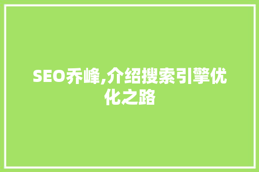 SEO乔峰,介绍搜索引擎优化之路
