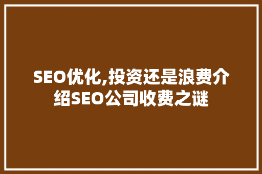 SEO优化,投资还是浪费介绍SEO公司收费之谜