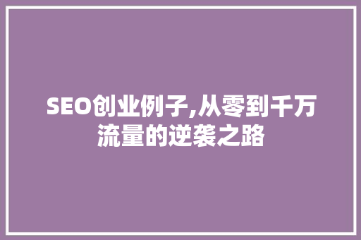 SEO创业例子,从零到千万流量的逆袭之路