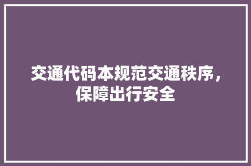 交通代码本规范交通秩序，保障出行安全