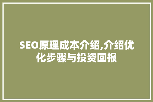 SEO原理成本介绍,介绍优化步骤与投资回报