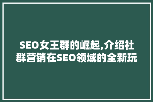 SEO女王群的崛起,介绍社群营销在SEO领域的全新玩法