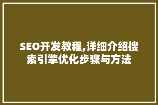 SEO开发教程,详细介绍搜索引擎优化步骤与方法