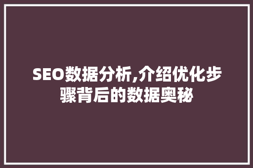 SEO数据分析,介绍优化步骤背后的数据奥秘