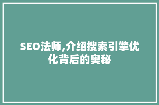 SEO法师,介绍搜索引擎优化背后的奥秘