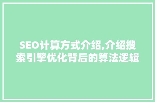 SEO计算方式介绍,介绍搜索引擎优化背后的算法逻辑