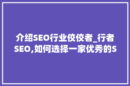 介绍SEO行业佼佼者_行者SEO,如何选择一家优秀的SEO公司  第1张