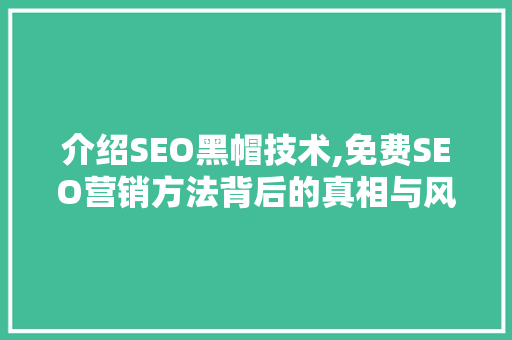 介绍SEO黑帽技术,免费SEO营销方法背后的真相与风险