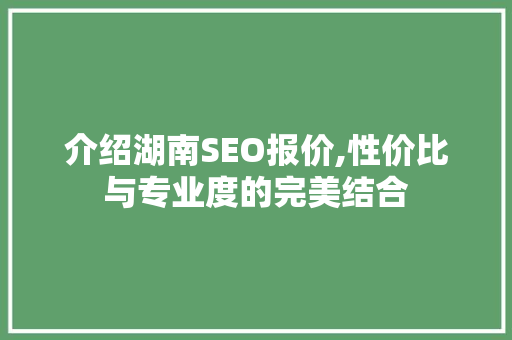 介绍湖南SEO报价,性价比与专业度的完美结合
