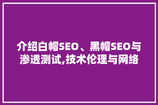 介绍白帽SEO、黑帽SEO与渗透测试,技术伦理与网络安全