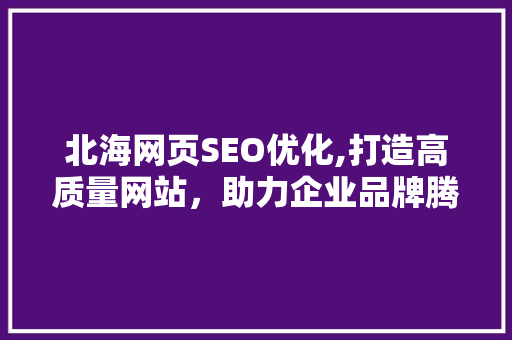 北海网页SEO优化,打造高质量网站，助力企业品牌腾飞