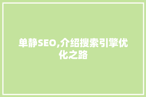 单静SEO,介绍搜索引擎优化之路