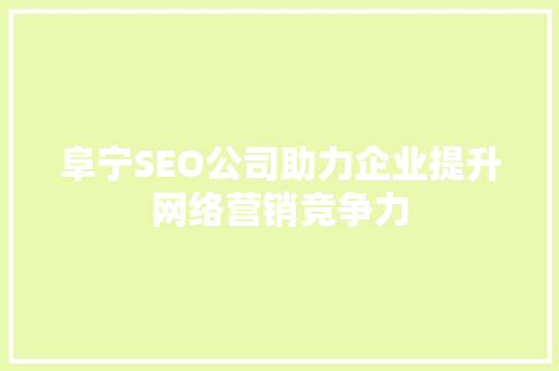 阜宁SEO公司助力企业提升网络营销竞争力