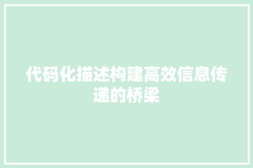 代码化描述构建高效信息传递的桥梁