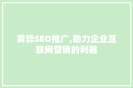 黄骅SEO推广,助力企业互联网营销的利器