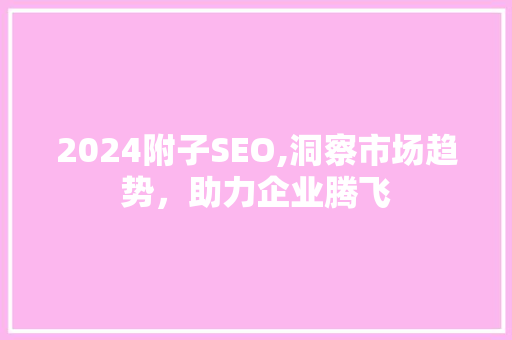 2024附子SEO,洞察市场趋势，助力企业腾飞