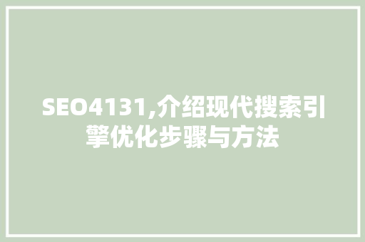 SEO4131,介绍现代搜索引擎优化步骤与方法