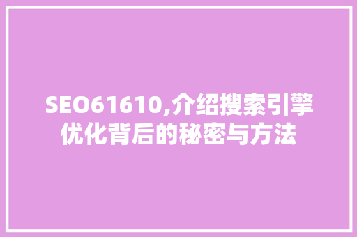 SEO61610,介绍搜索引擎优化背后的秘密与方法