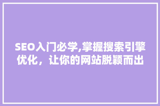 SEO入门必学,掌握搜索引擎优化，让你的网站脱颖而出
