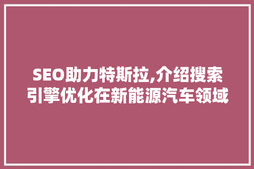 SEO助力特斯拉,介绍搜索引擎优化在新能源汽车领域的应用