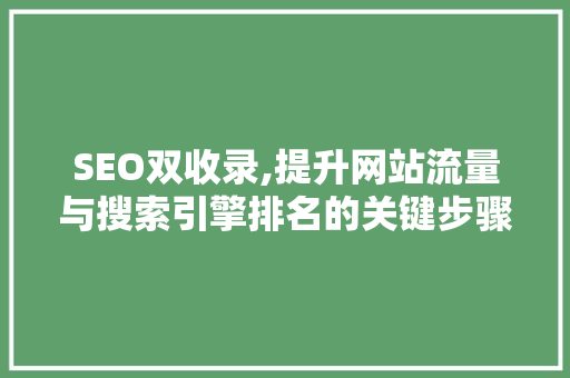 SEO双收录,提升网站流量与搜索引擎排名的关键步骤