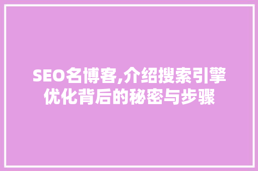 SEO名博客,介绍搜索引擎优化背后的秘密与步骤