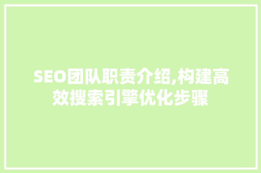 SEO团队职责介绍,构建高效搜索引擎优化步骤