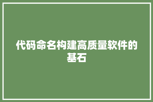 代码命名构建高质量软件的基石
