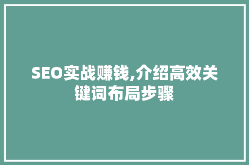 SEO实战赚钱,介绍高效关键词布局步骤