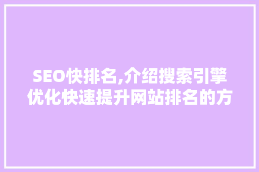 SEO快排名,介绍搜索引擎优化快速提升网站排名的方法