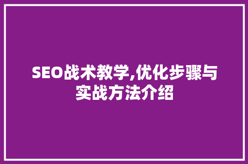 SEO战术教学,优化步骤与实战方法介绍