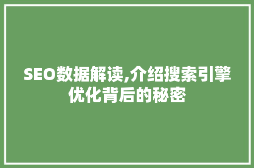 SEO数据解读,介绍搜索引擎优化背后的秘密