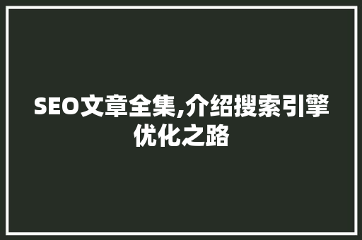 SEO文章全集,介绍搜索引擎优化之路