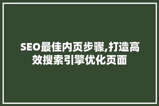 SEO最佳内页步骤,打造高效搜索引擎优化页面