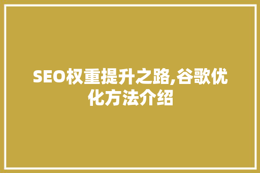 SEO权重提升之路,谷歌优化方法介绍
