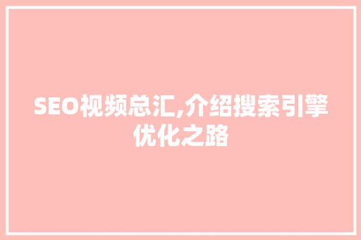SEO视频总汇,介绍搜索引擎优化之路