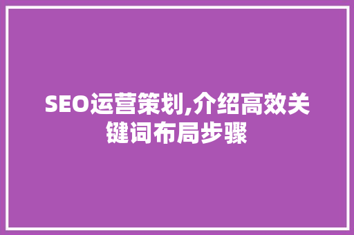 SEO运营策划,介绍高效关键词布局步骤