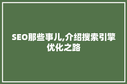 SEO那些事儿,介绍搜索引擎优化之路