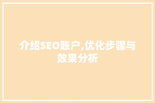 介绍SEO账户,优化步骤与效果分析