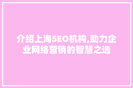 介绍上海SEO机构,助力企业网络营销的智慧之选