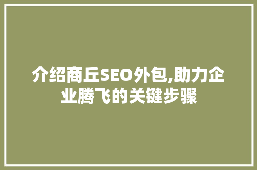 介绍商丘SEO外包,助力企业腾飞的关键步骤