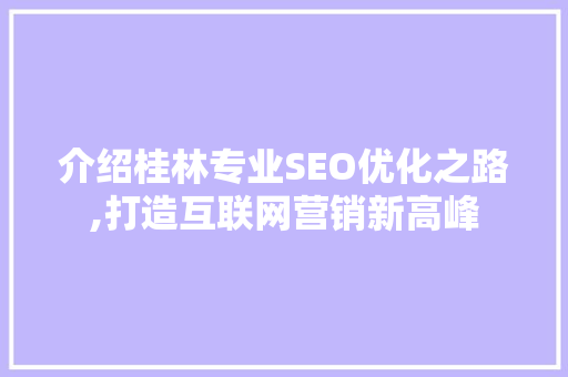 介绍桂林专业SEO优化之路,打造互联网营销新高峰