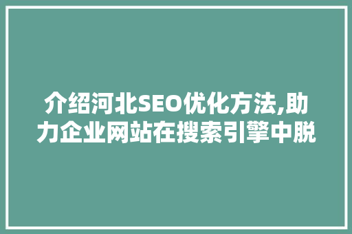 介绍河北SEO优化方法,助力企业网站在搜索引擎中脱颖而出