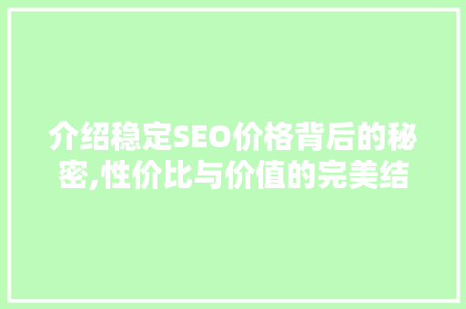 介绍稳定SEO价格背后的秘密,性价比与价值的完美结合