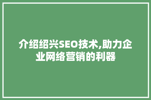 介绍绍兴SEO技术,助力企业网络营销的利器